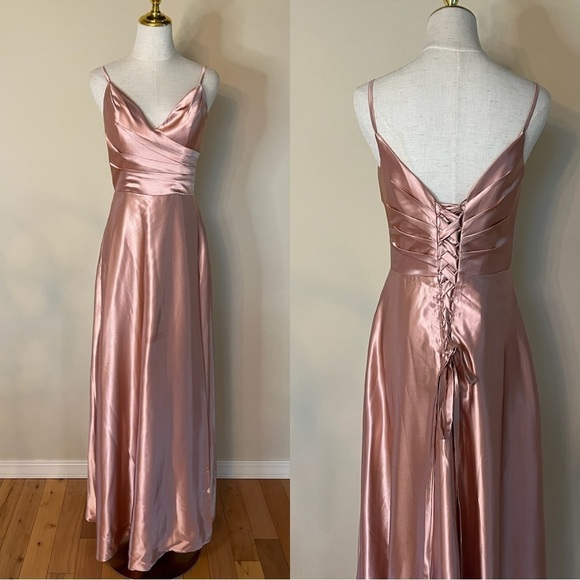 Satin Pink Dress With Corset Back - Picture 1 of 11
